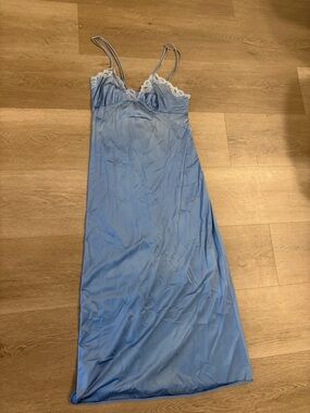 Vintage babydoll‎ Blue Satin Slip Dress with Lace Trim romantic